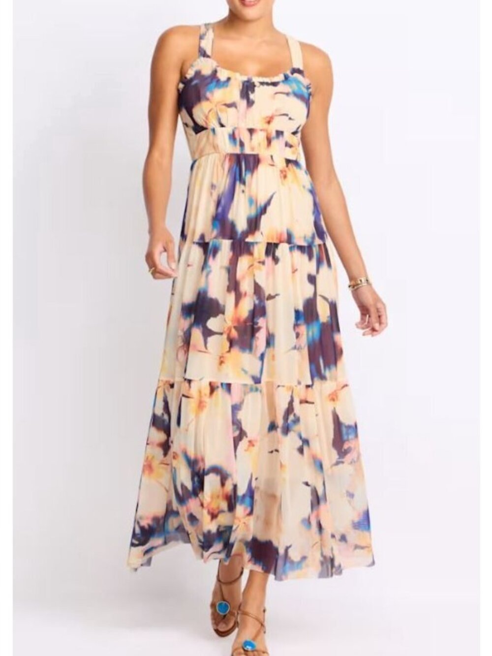 Nine Britton Aubriella Midi Dress Women Size Small Petite NWT Floral Scoop Neck